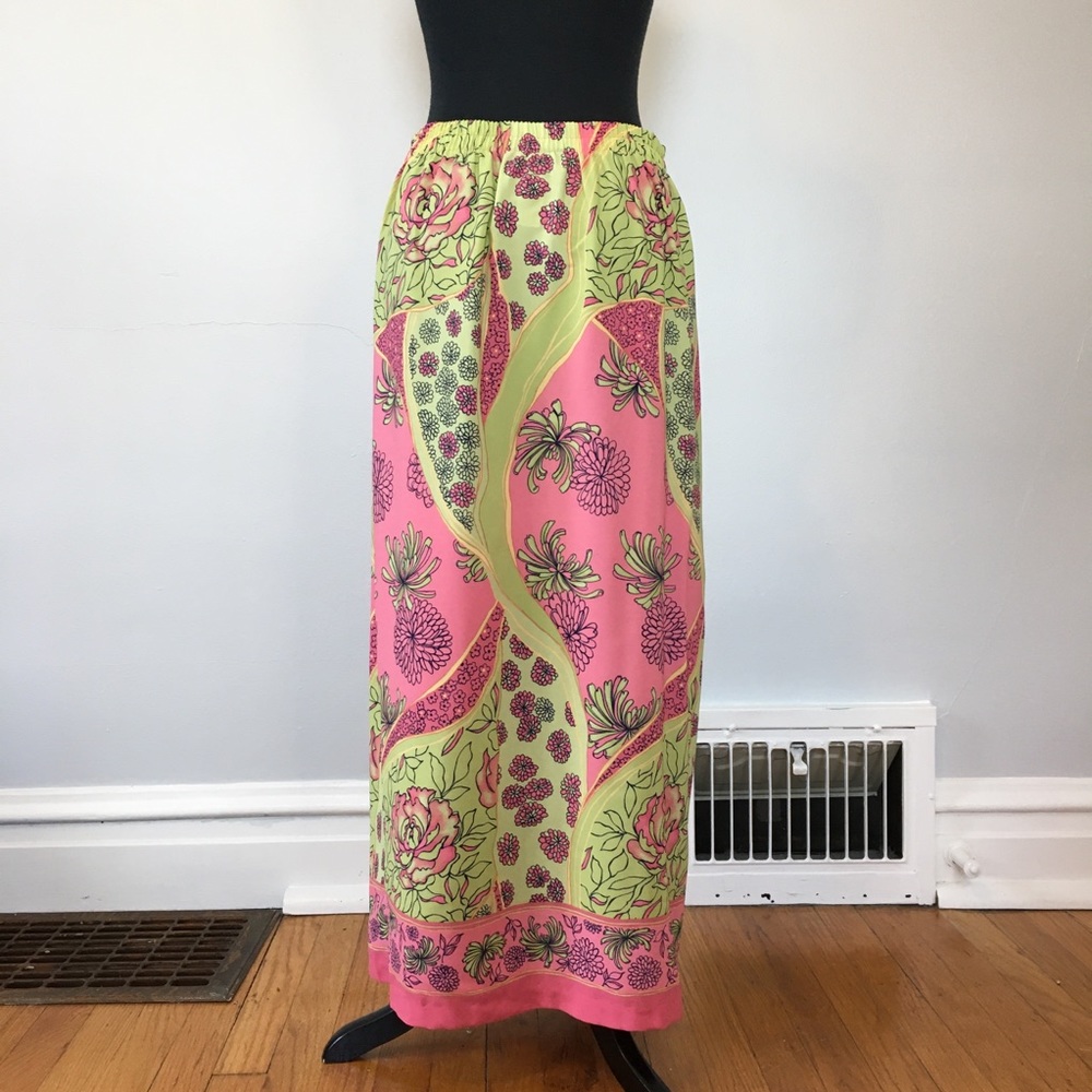 Sag Harbor Pink and Green Floral Maxi Skirt